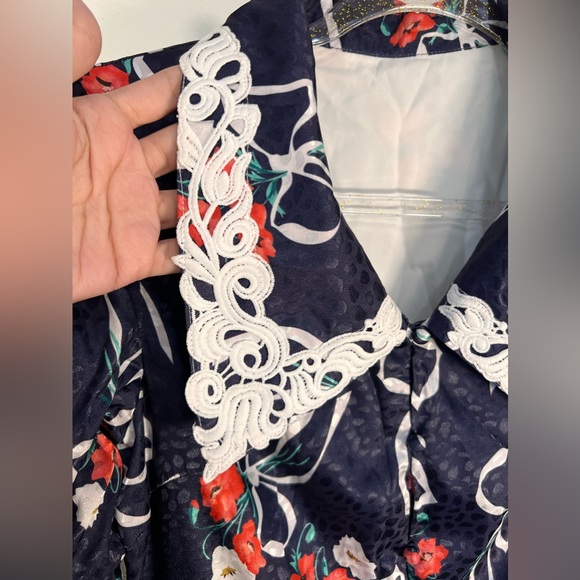 BURRYCO Floral Print Mini Puff Sleeve Lace Collar Flowy Dress Size 4 - Picture 7 of 16